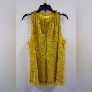 Max Studio Women’s Yellow Floral Sleeveless  Ruffle Pullover Top Size S